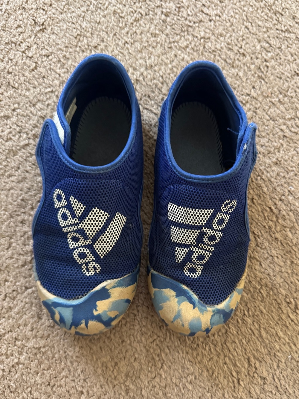 adidas Kids Navy Blue Slip-On Water Shoes with Camouflage Toe